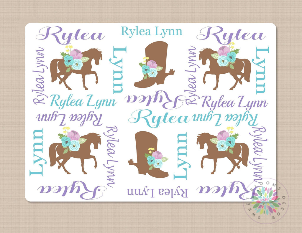 Personalized Baby Blanket Girl Name Blanket Horse Baby Monogram Floral Sweet Blooms Decor