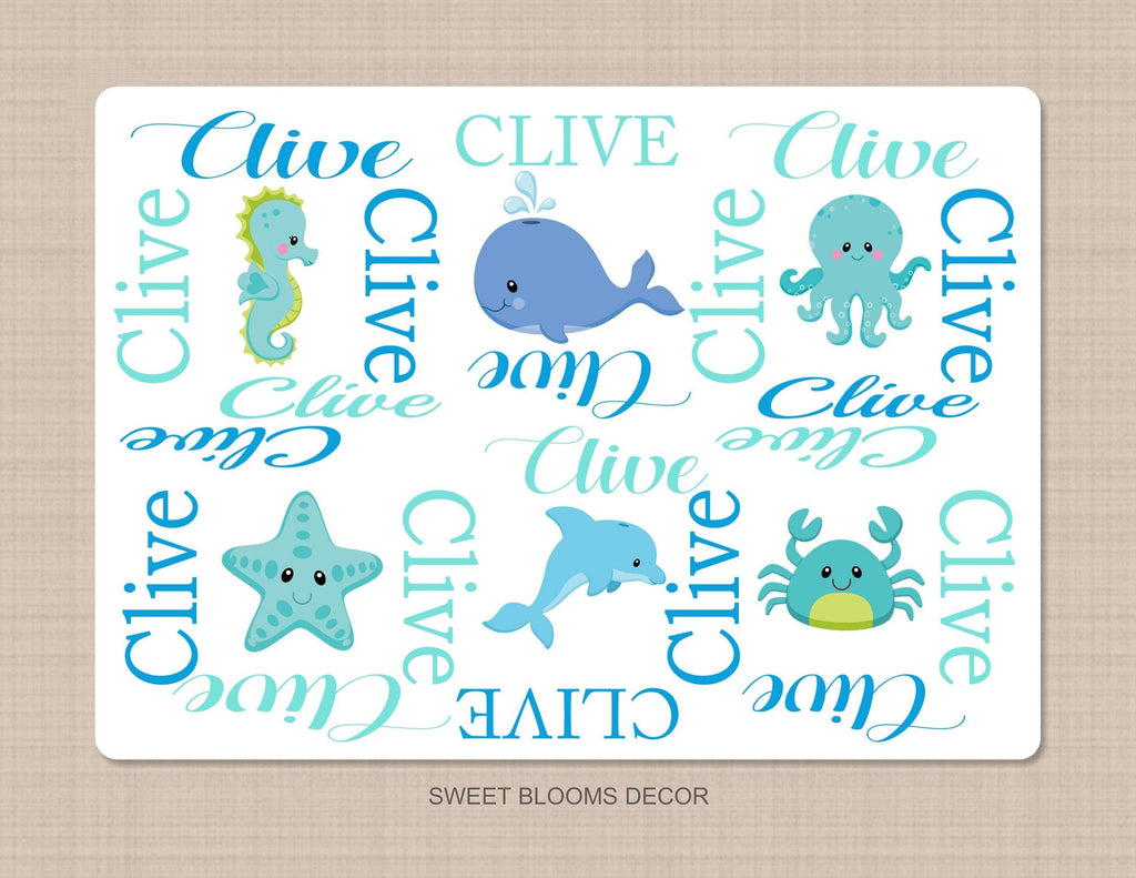 Sea Animals Baby Boy Name Blanket Ocean Under The Sea Baby Shower Gift Sweet Blooms Decor