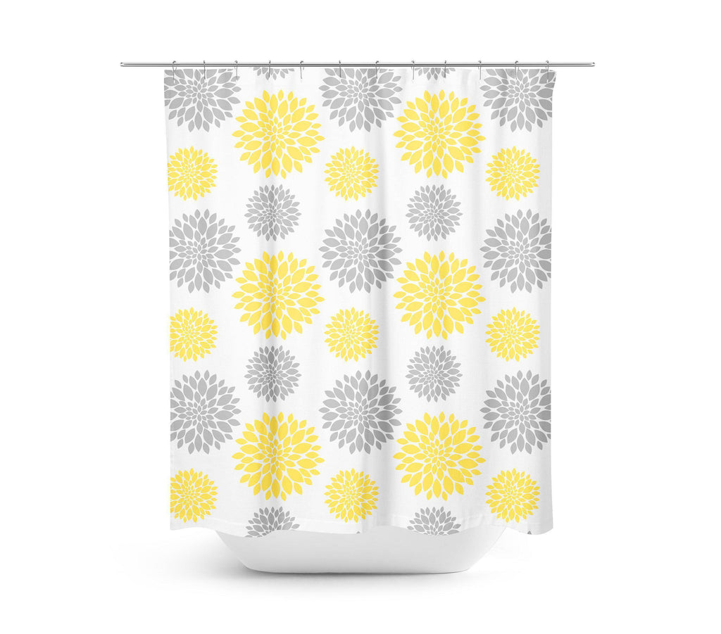 Yellow Gray Floral Shower Curtain Dahlia Flowers Bathroom Decor Bath M Sweet Blooms Decor