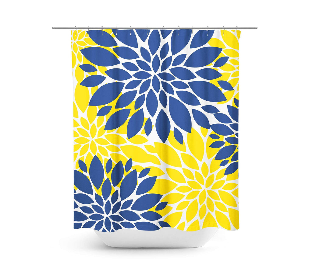 navy blue and yellow shower curtain