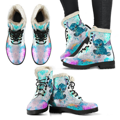 Lilo and Stitch Watercolor - Faux Fur Leather Boots