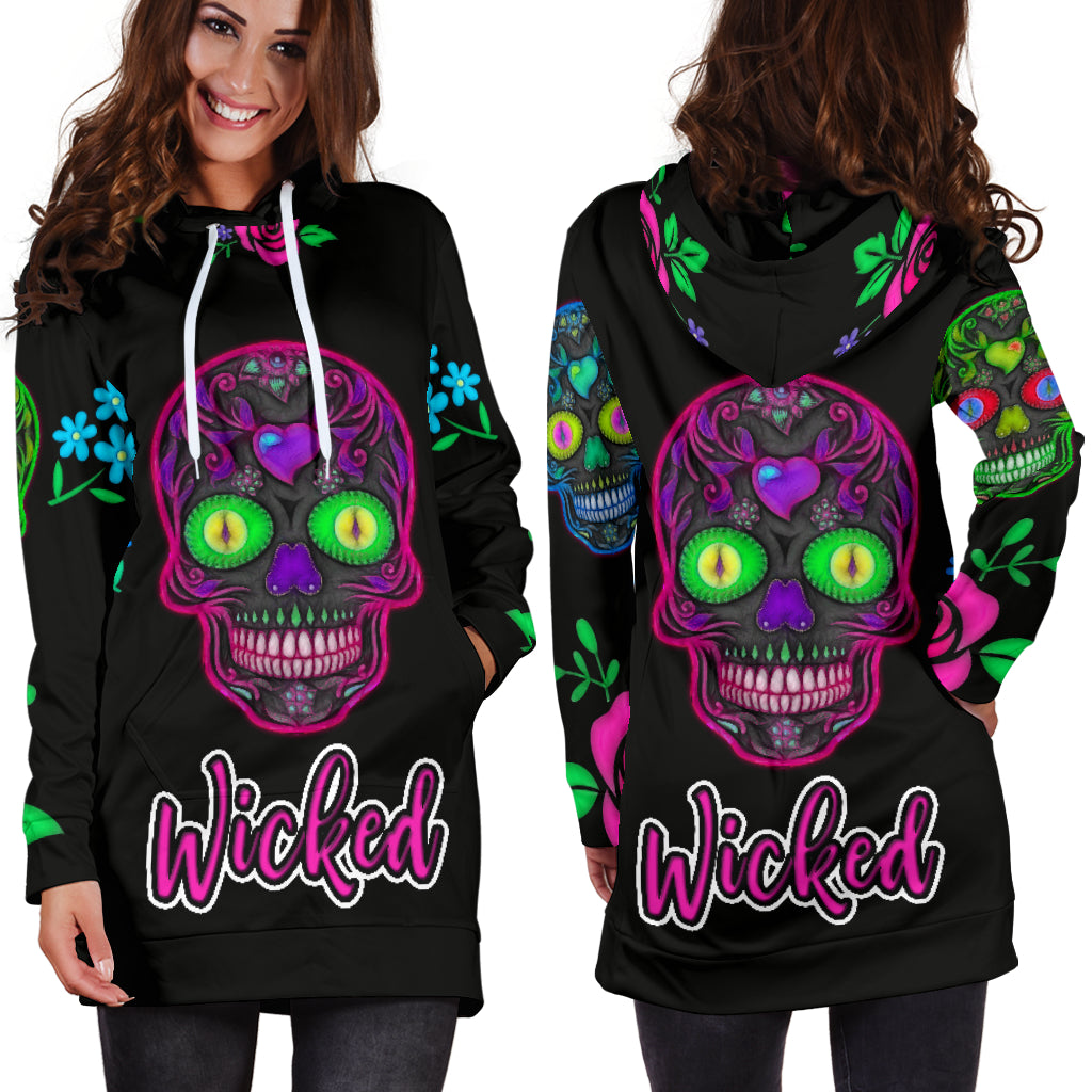 Wicked Skulls Hoodie Dress - Luvlavie