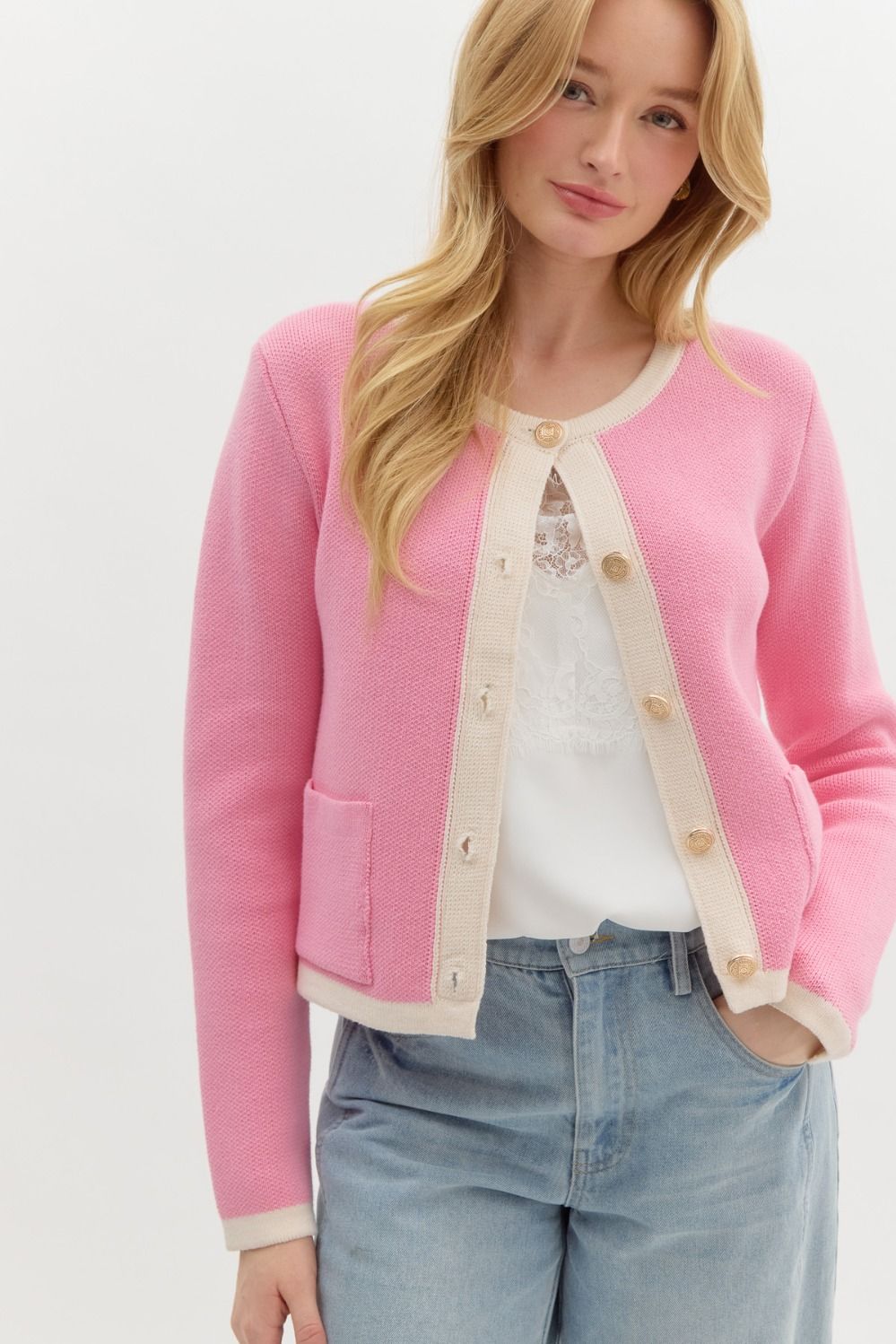 Pink Button Cardigan
