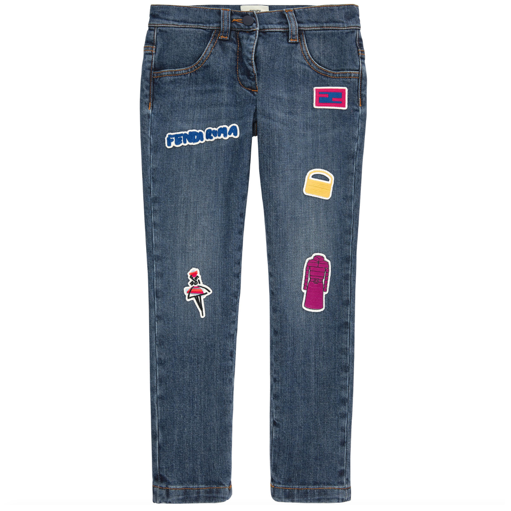 Fendi Girls Patched 'Monster' Jeans 