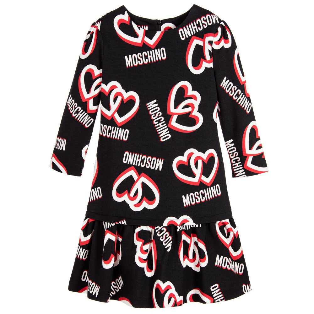 Moschino Girls Logo Hearts Black Dress