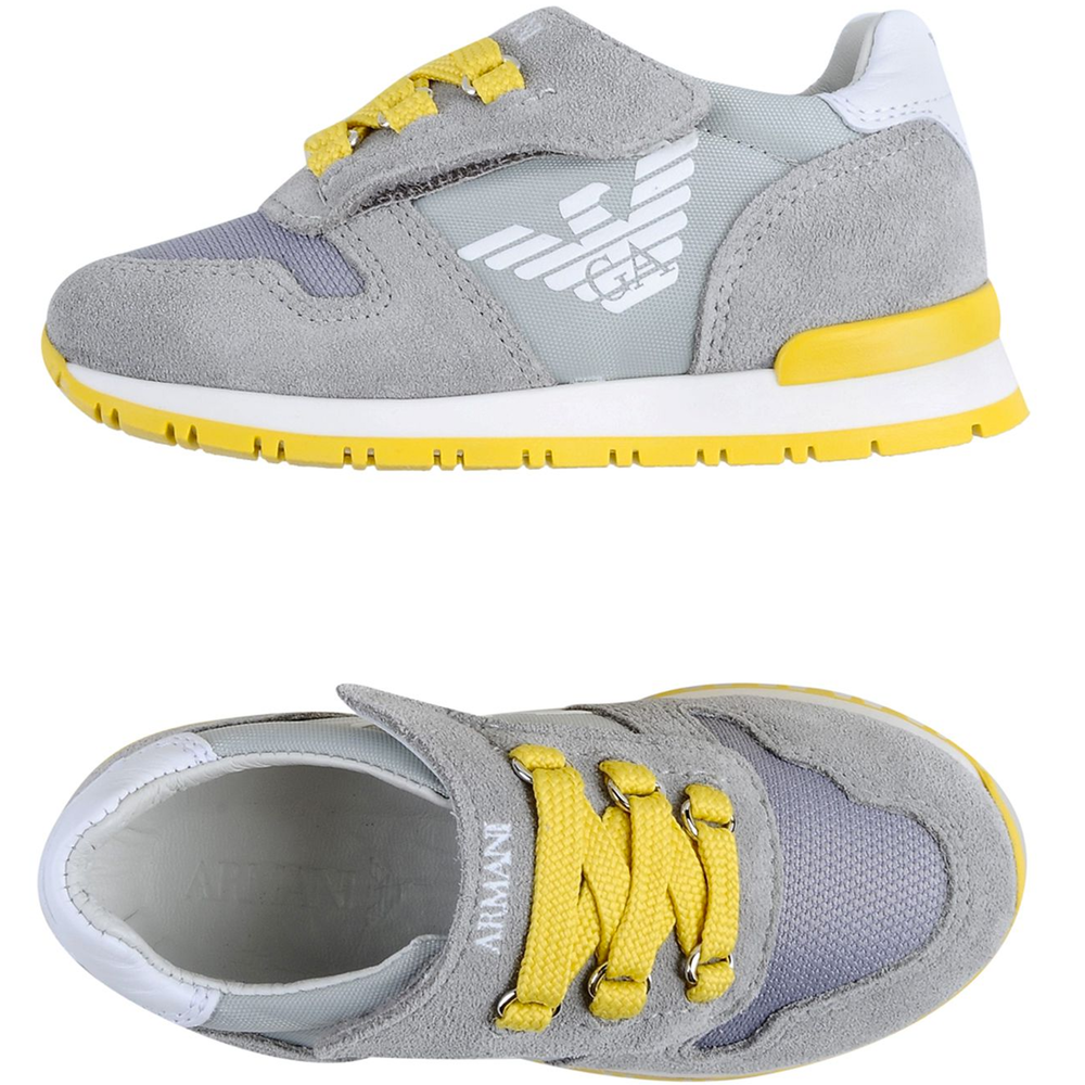 Armani Baby Boys Grey/Yellow Sneakers – Petit New York