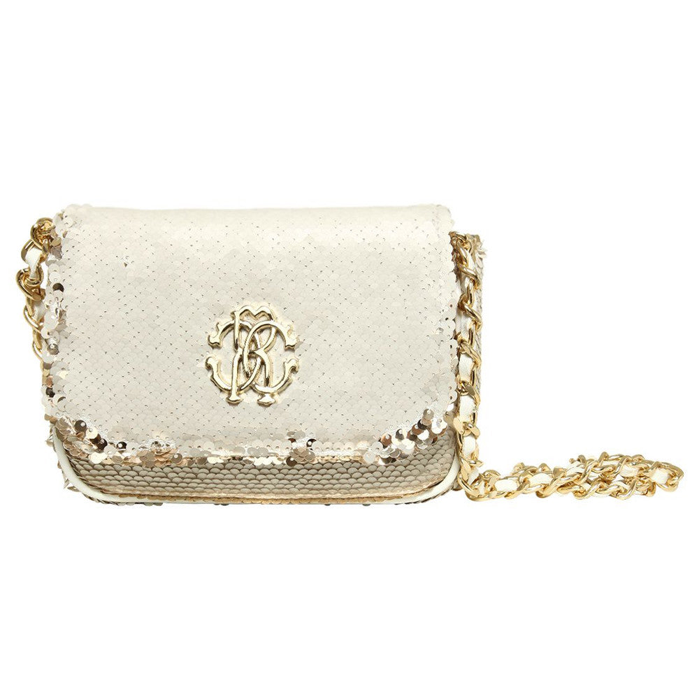 Girls White and Gold Sequins Shoulder Bag