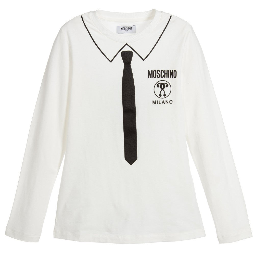 Moschino Boys Ivory Tie Printed Top