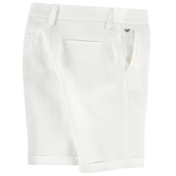 Boys White Linen Bermuda Shorts