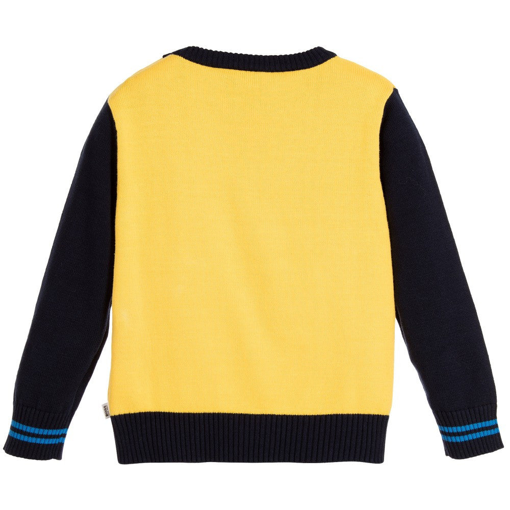 Hugo Boss Baby Boys Yellow and Navy Knitted Sweater – New