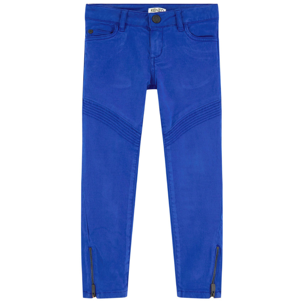 Girls Slim Fit Blue Pants with Zippers