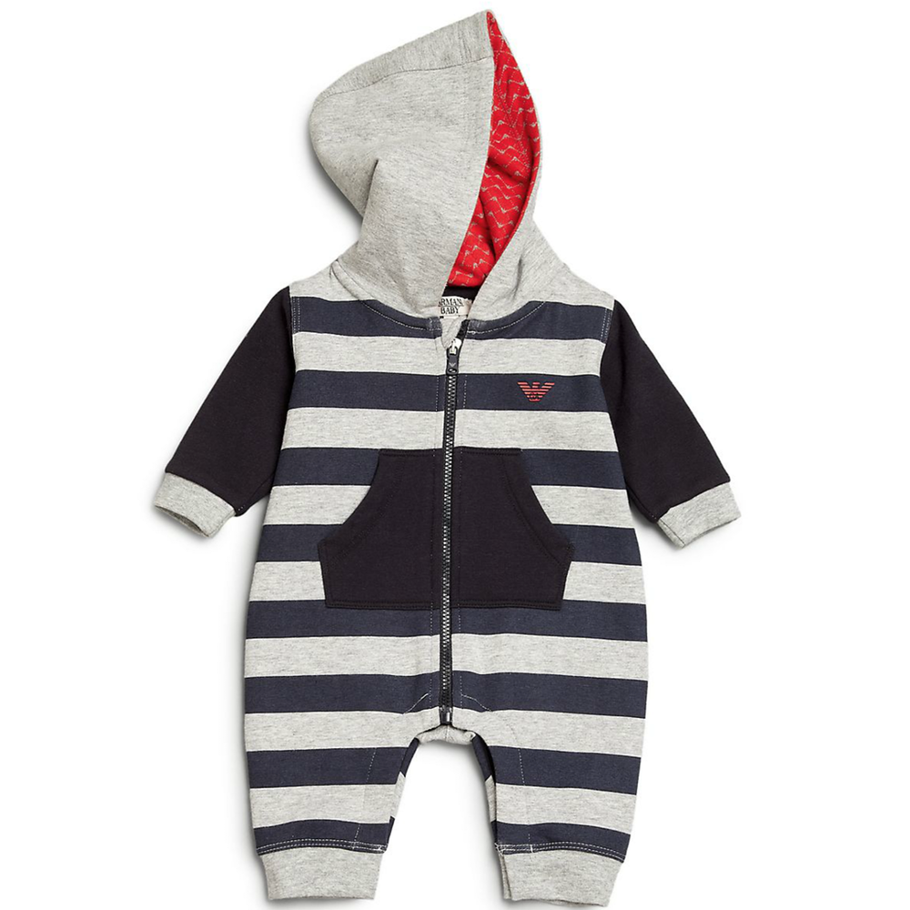 Baby Boys Striped Hooded One Piece Zip-Up