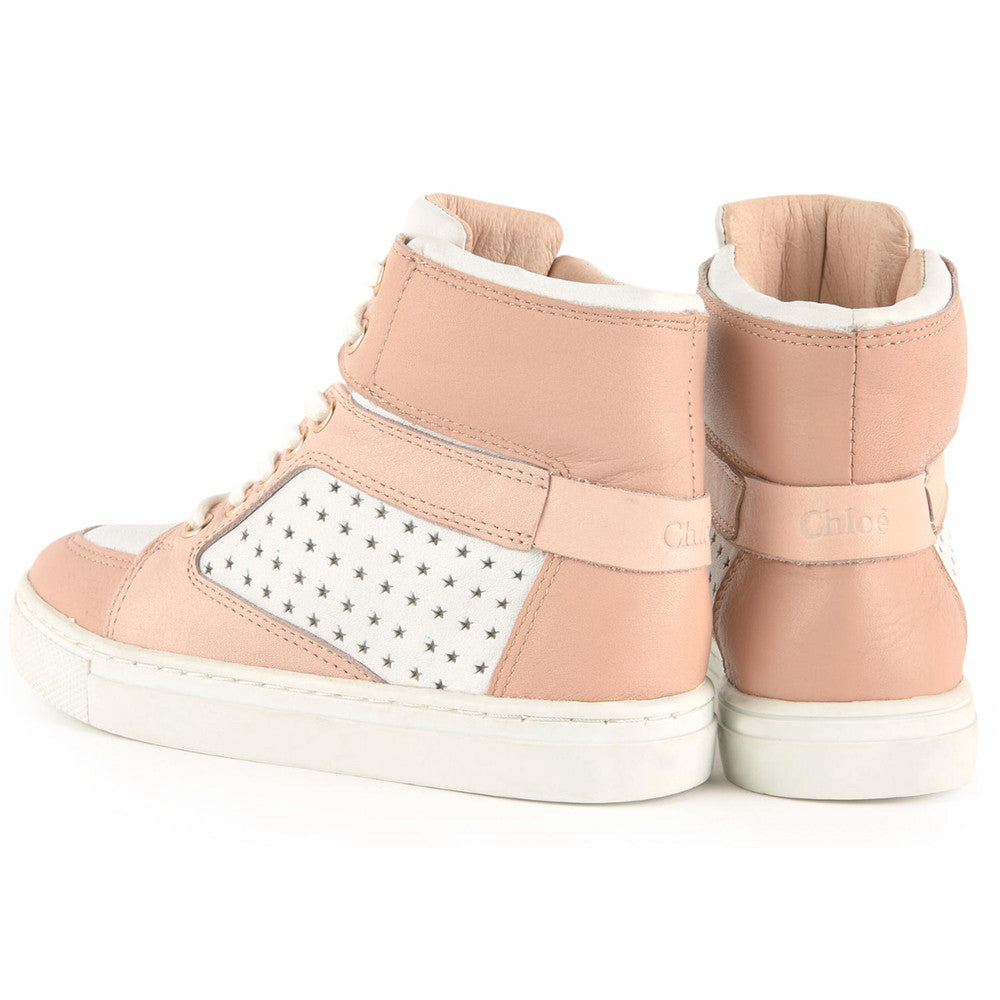 Chloe Girls Pink And White High Top Sneakers Mini Me Petit New York