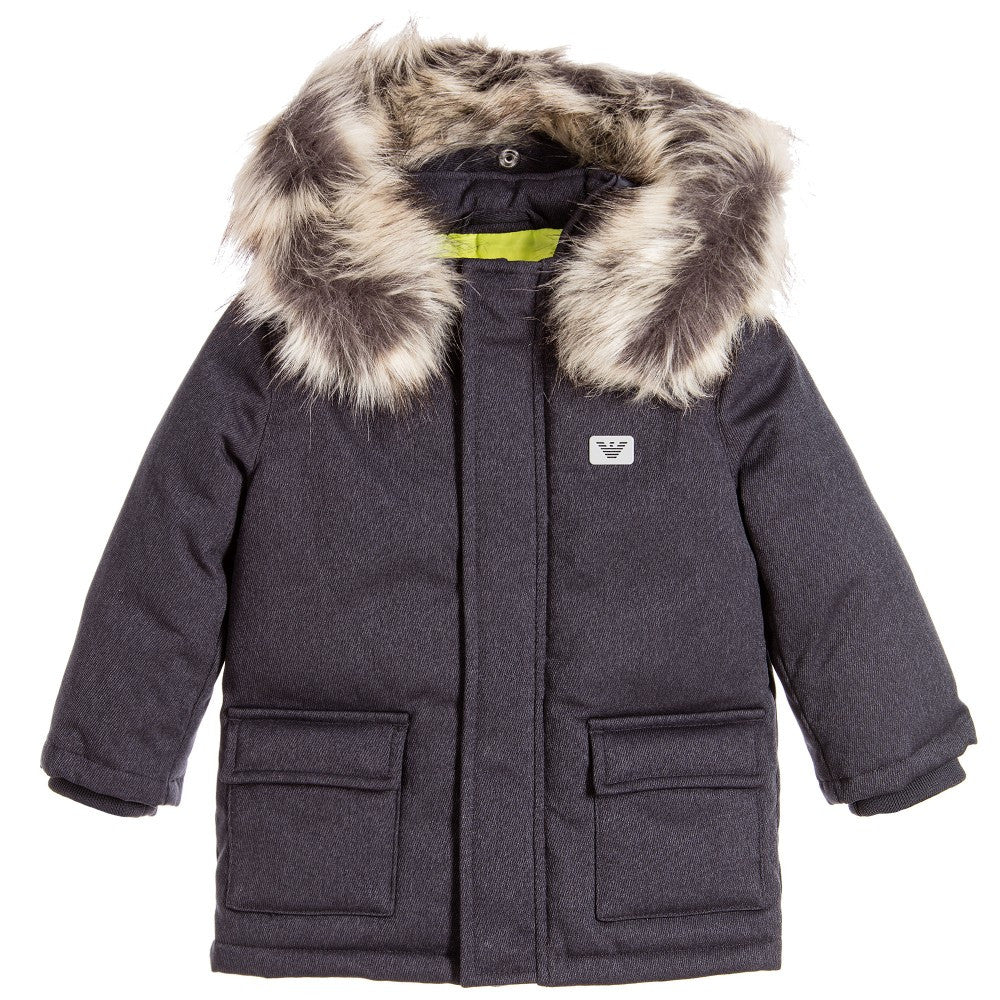 Baby Boys Down Coat with Faux Fur Hood 