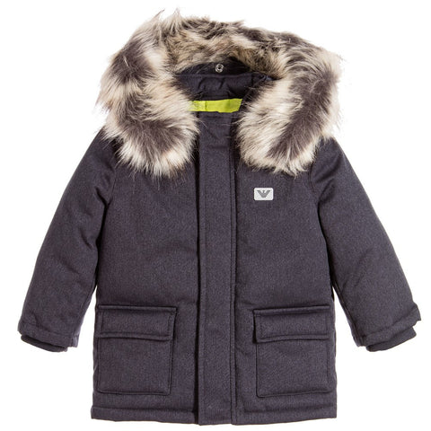 armani coat with fur hood