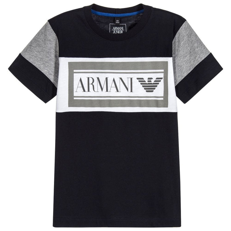 Armani Boys Navy Blue Logo T-shirt – Petit New York