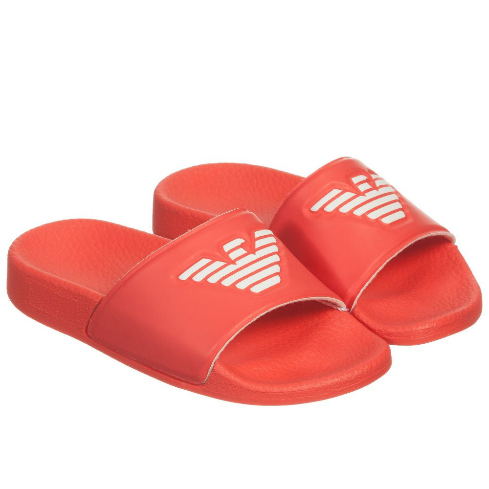 Armani Boys Red Logo Flip-Flops Sandals 