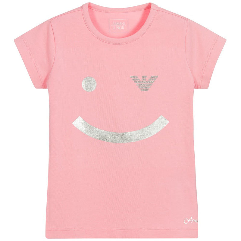 Armani Junior Girls Pink 'Smiley' T 