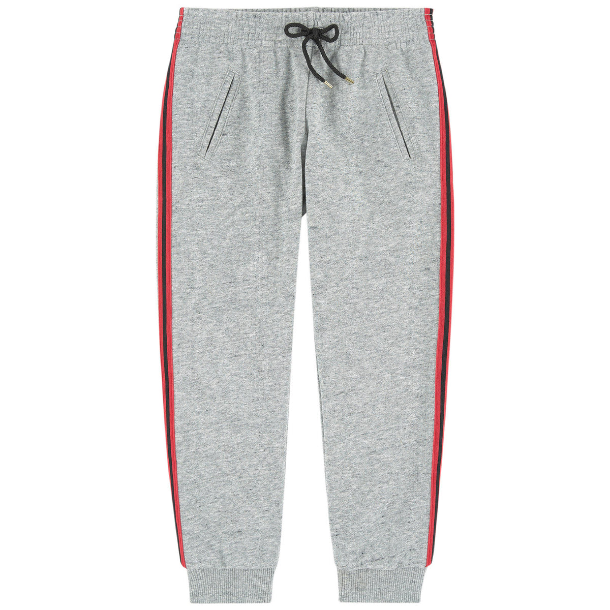 grey sweatpants with black stripe