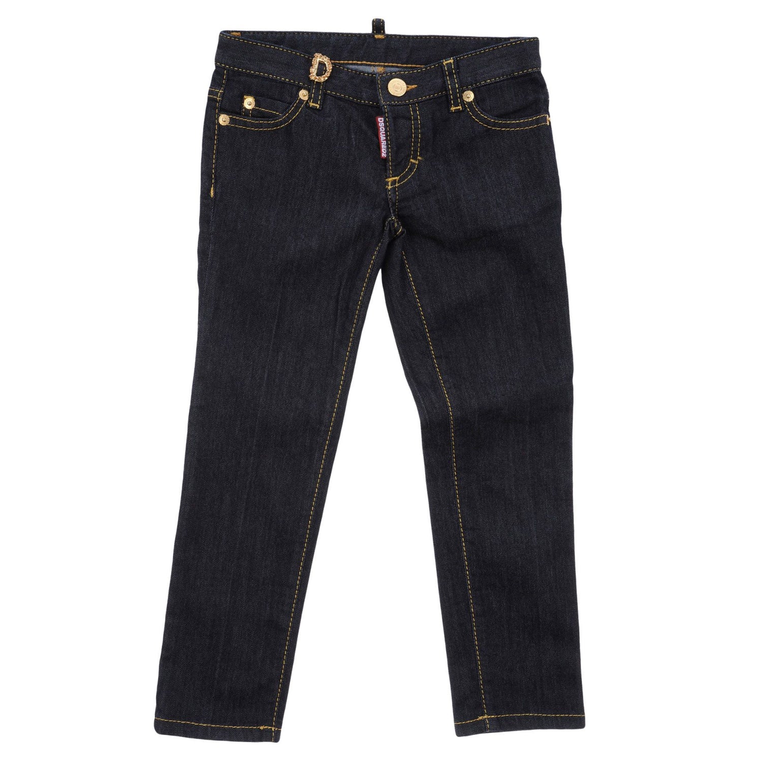 Girls Gold Studded Dark Blue Denim Jeans