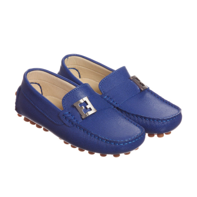 Fendi Boys Blue Leather Loafers with 