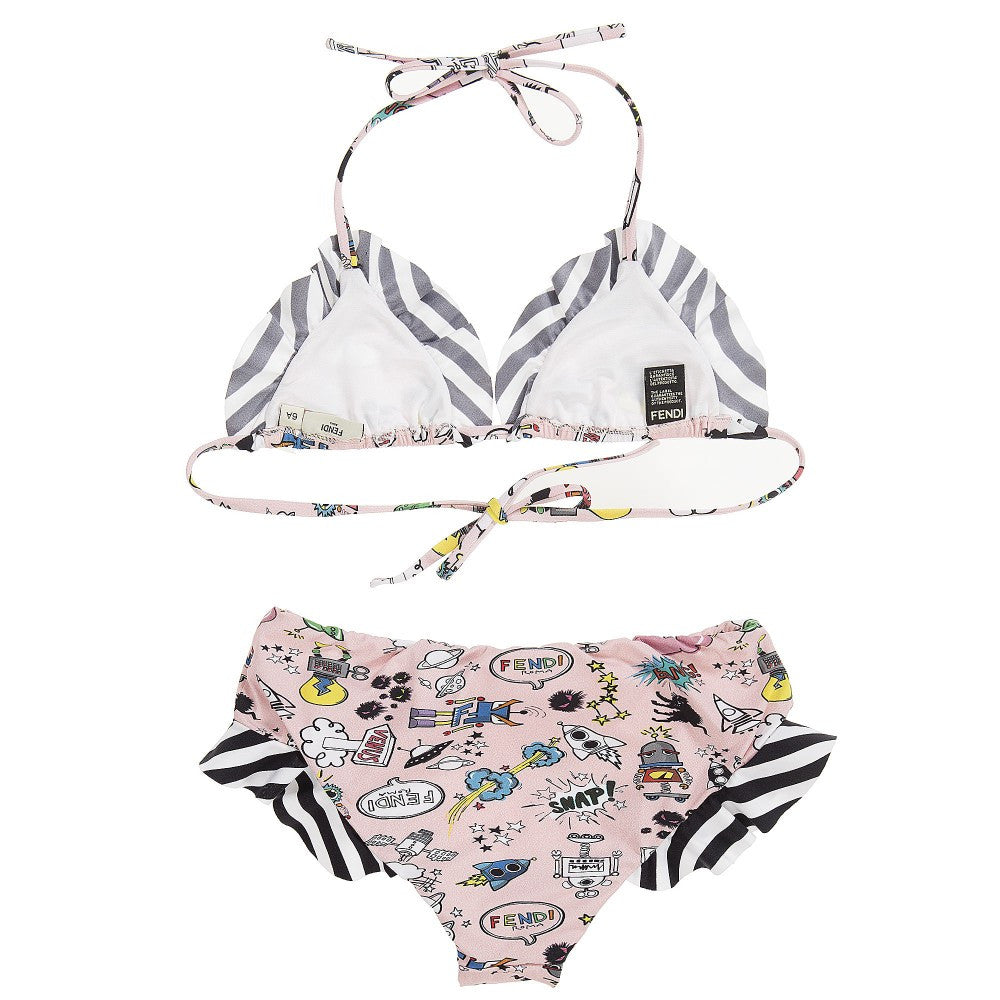 Girls Pink 'Space' Printed Bikini