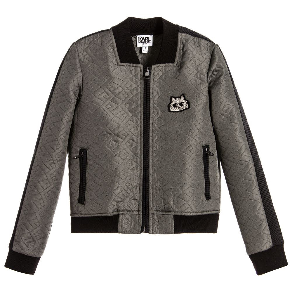 Karl Lagerfeld Girls Grey Textured Choupette Jacket