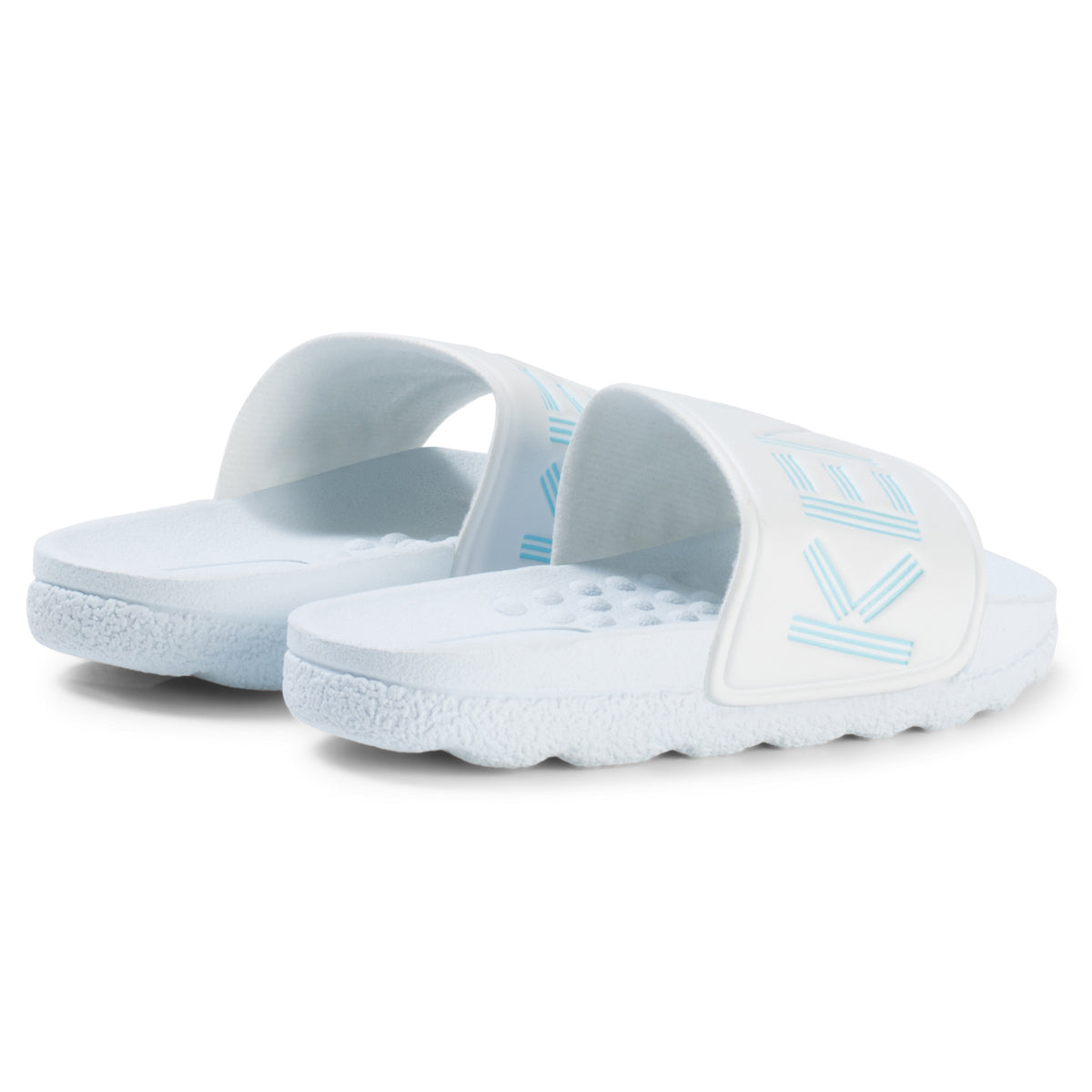 Unisex White & Light Blue Logo Slides