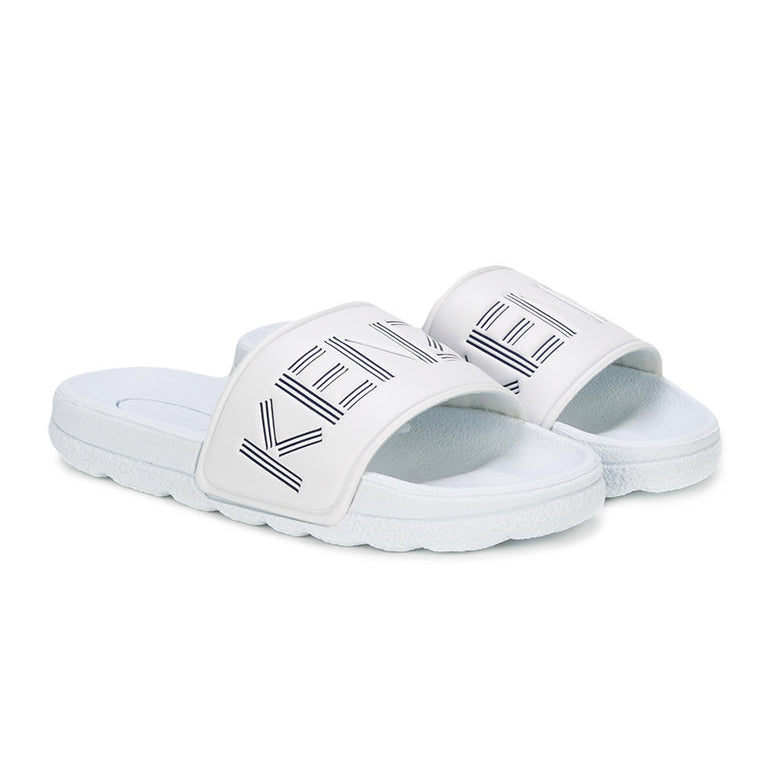 Kenzo Boys White Slides with Navy Blue 