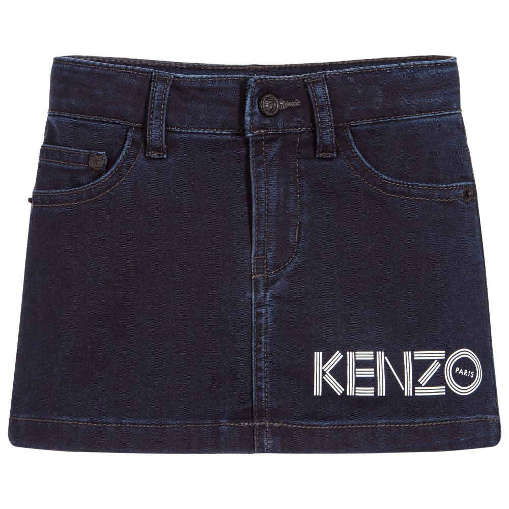 Girls Dark Blue Denim Logo Skirt