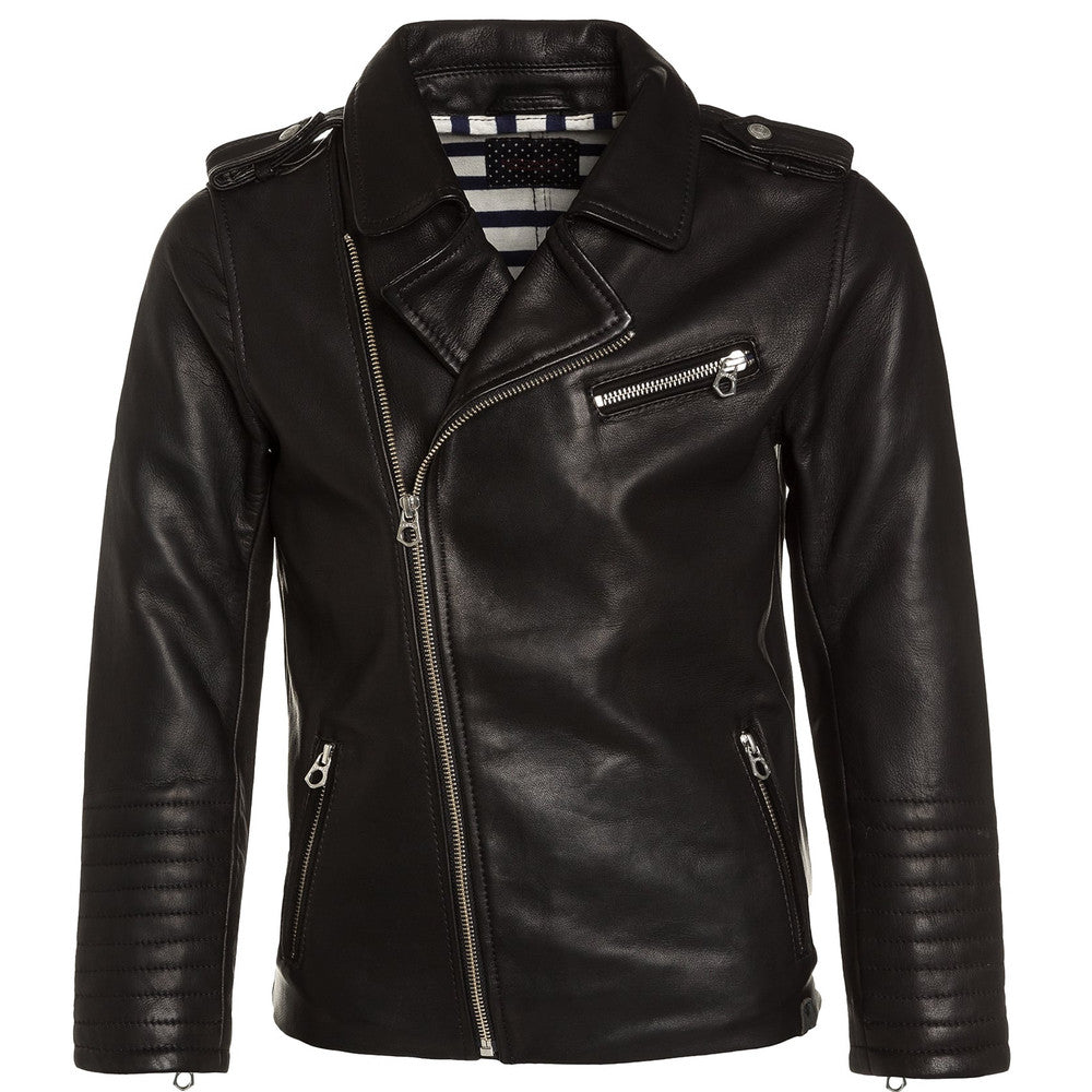 Scotch & Soda Boys Black Leather Biker Jacket