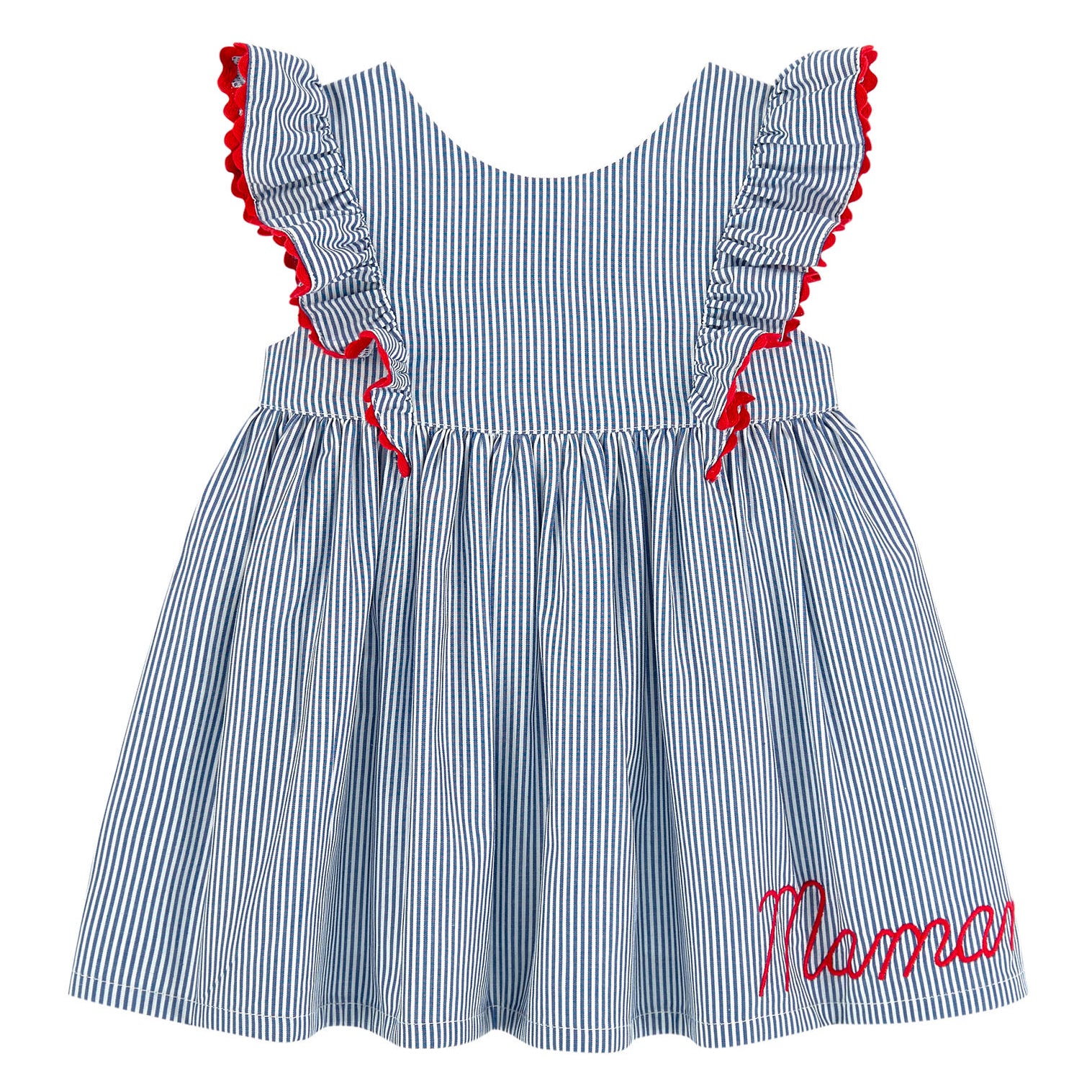 blue and white striped baby dress