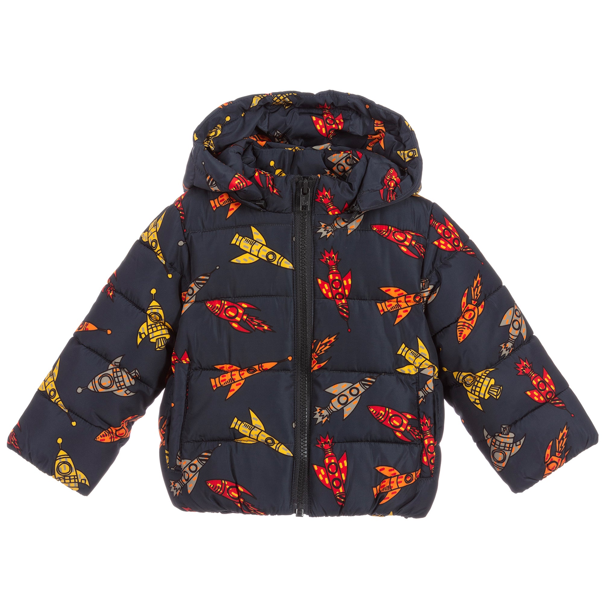 Boys Dark Puffer Jacket with Rockets