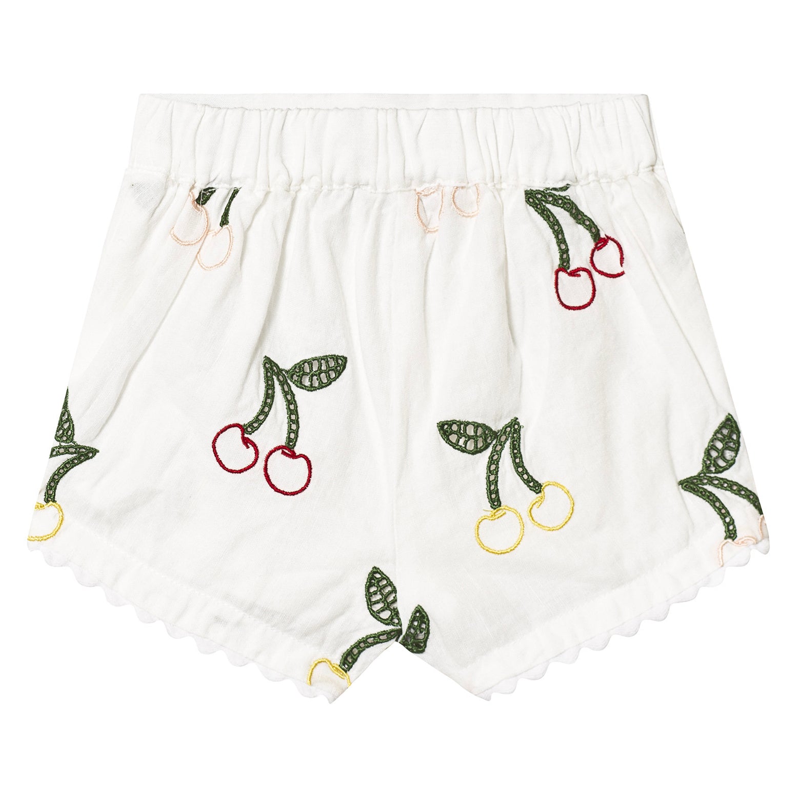 Baby Girls White Cherry Embroidered Linen Shorts