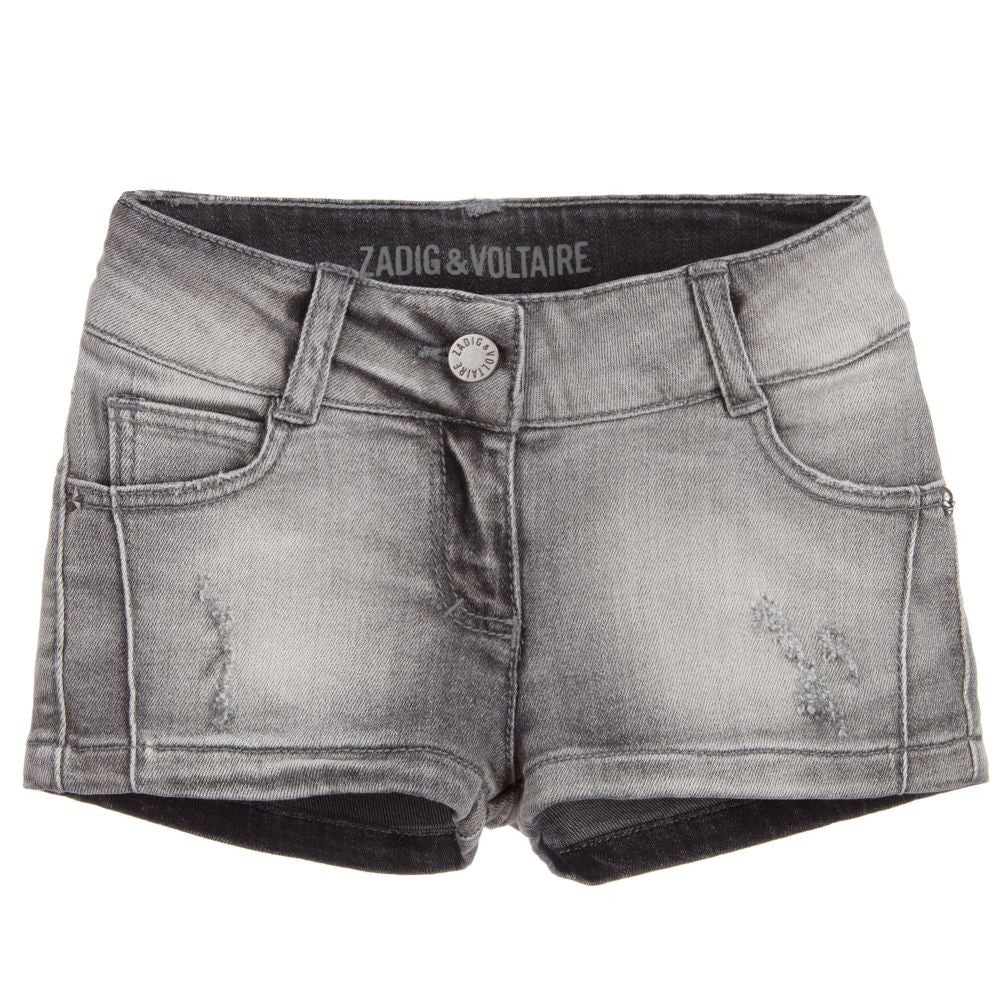 Zadig & Voltaire Girls Distressed Grey Denim Shorts – Petit New York