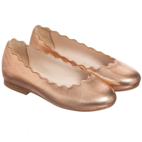 Chloe Girls Rose Gold Leather Ballerina 