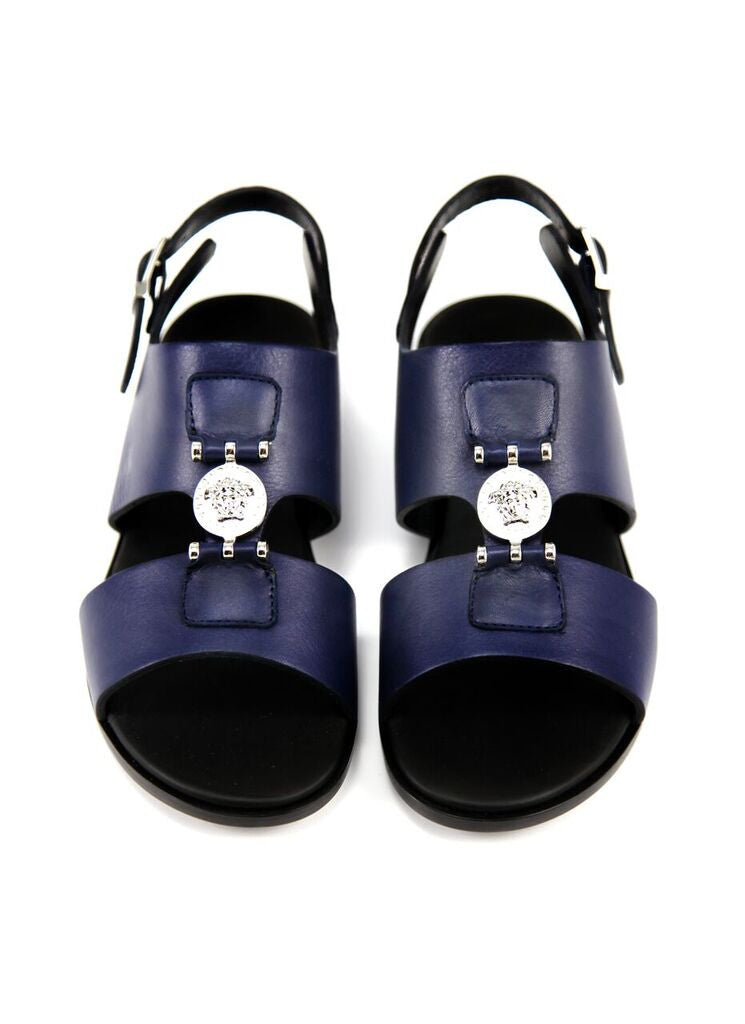 navy leather sandals