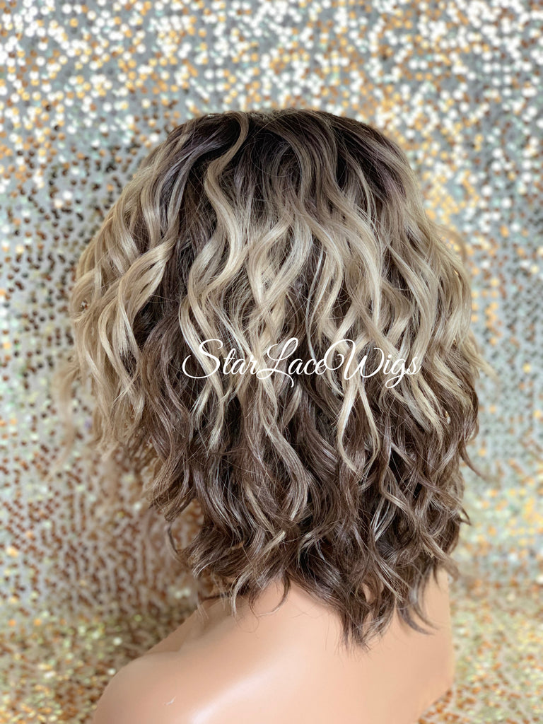Short Curly Ashy Blonde Synthetic Lace Front Wig Sonya Starlacewigs