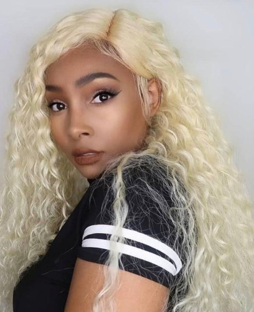 Lace Front Wig Extra Long Wavy Curly Platinum Blonde 31 Roslynn