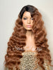 Long Medium Auburn Wavy Wig Middle Part #30 Dark Roots - Carrie