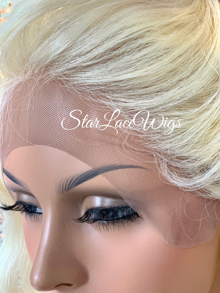 Short Curly Ashy Blonde Synthetic Lace Front Wig Sonya Starlacewigs