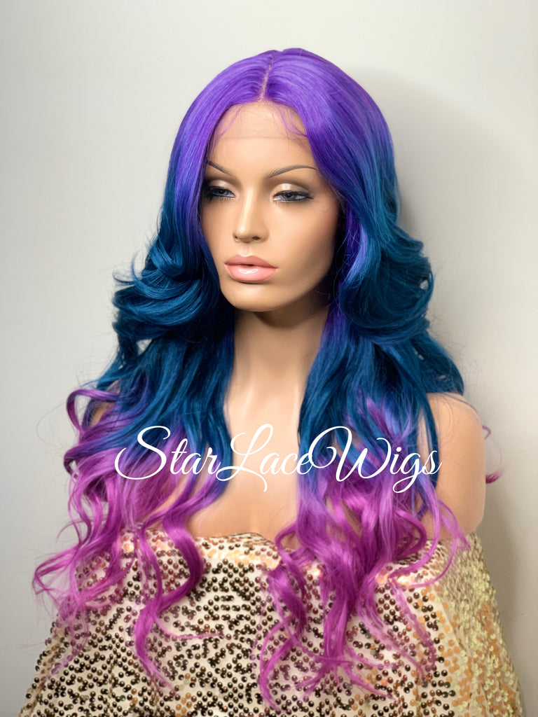 pink and purple lace front wig