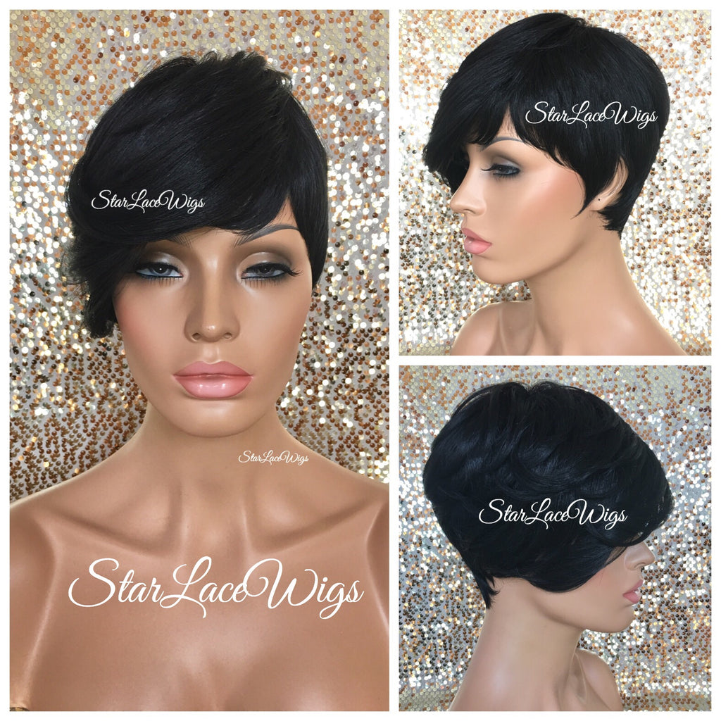 short black hair with bangs wig