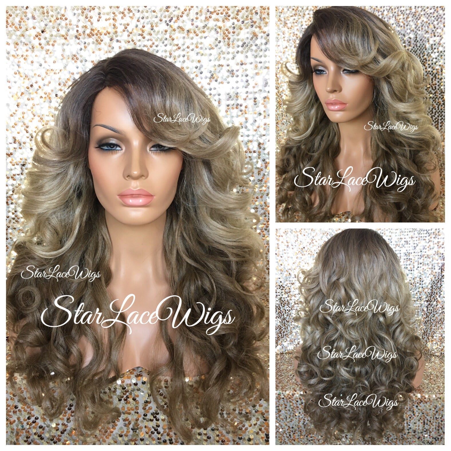 Long Curly Ombre Balayage Blonde Synthetic Wig Justice