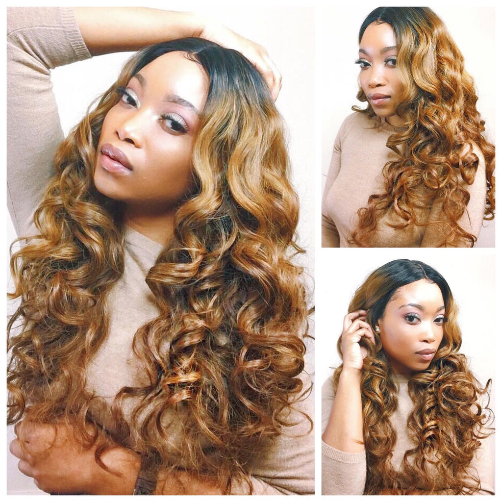 Lace Front Wig Long Synthetic Curly Layers 1b Strawberry Blonde