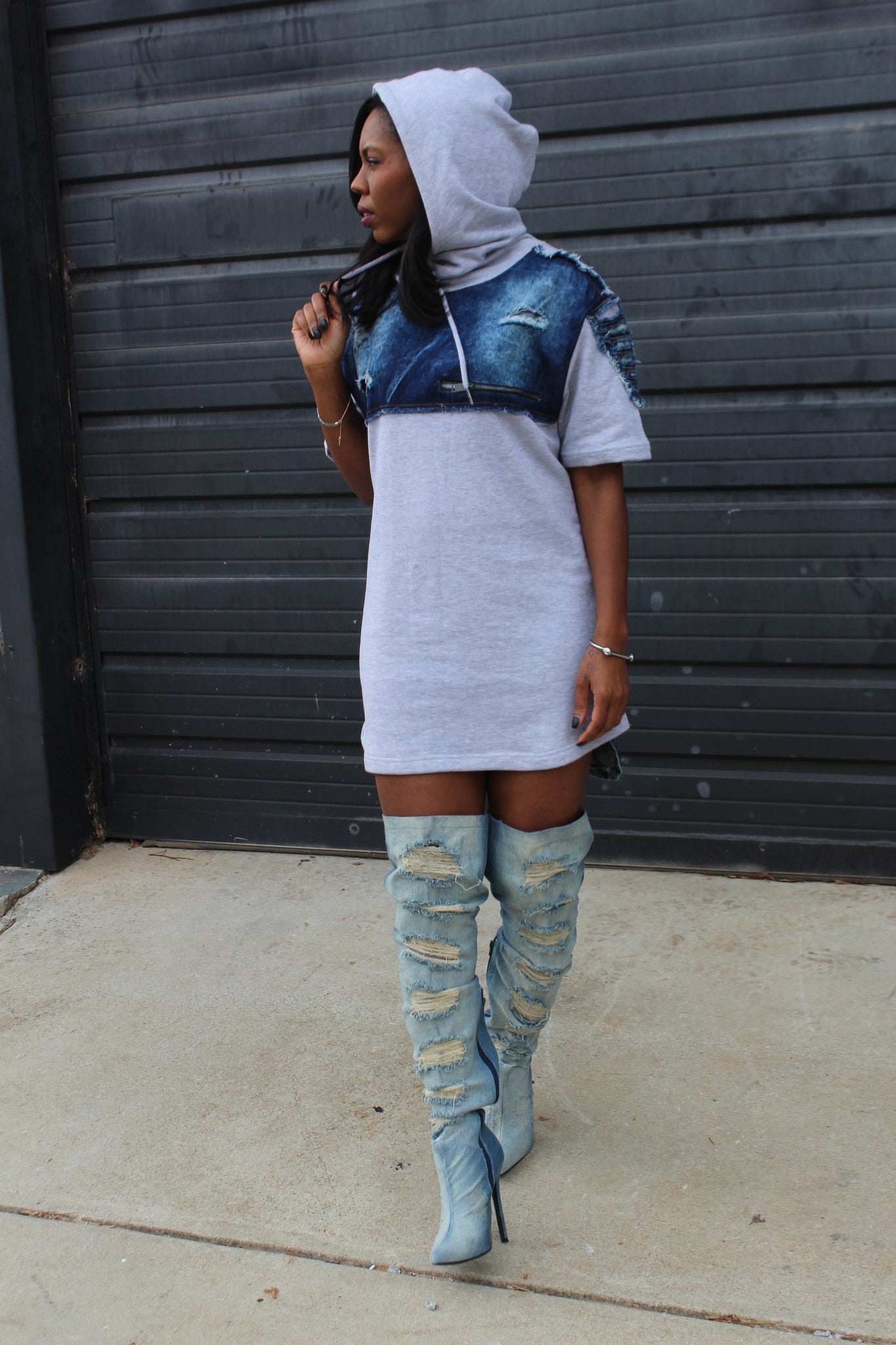 denim hoodie dress