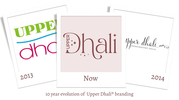 10 year evolution of the Upper Dhali branding showing 3 logo styles and dates