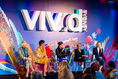 Kim Pearce and Kath Davis (The Possibility Project) at Vivid Sydney. The Future of Fashion is Circular