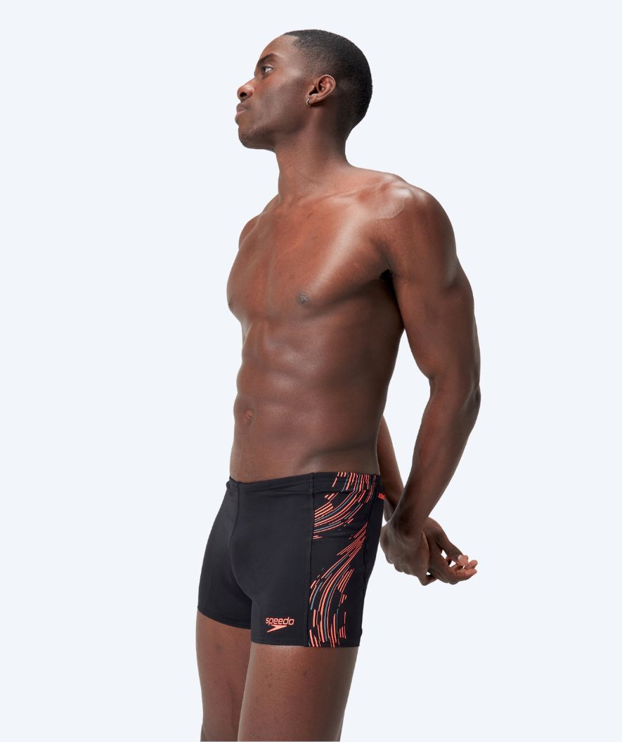 Speedo aquashorts til mænd – Tech Panel – Sort/rød – Badebukser til mænd – Trunks