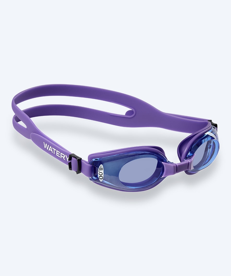 Watery nærsynede svømmebriller med styrke til voksne - (-2.5) til (-8.0) - Clivia - Lilla (Blå linse)